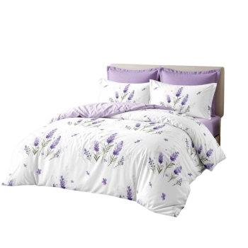 Pościel 200x220 bawełna – Lawenda elegancka pościel premium PK787 z prześcieradłem